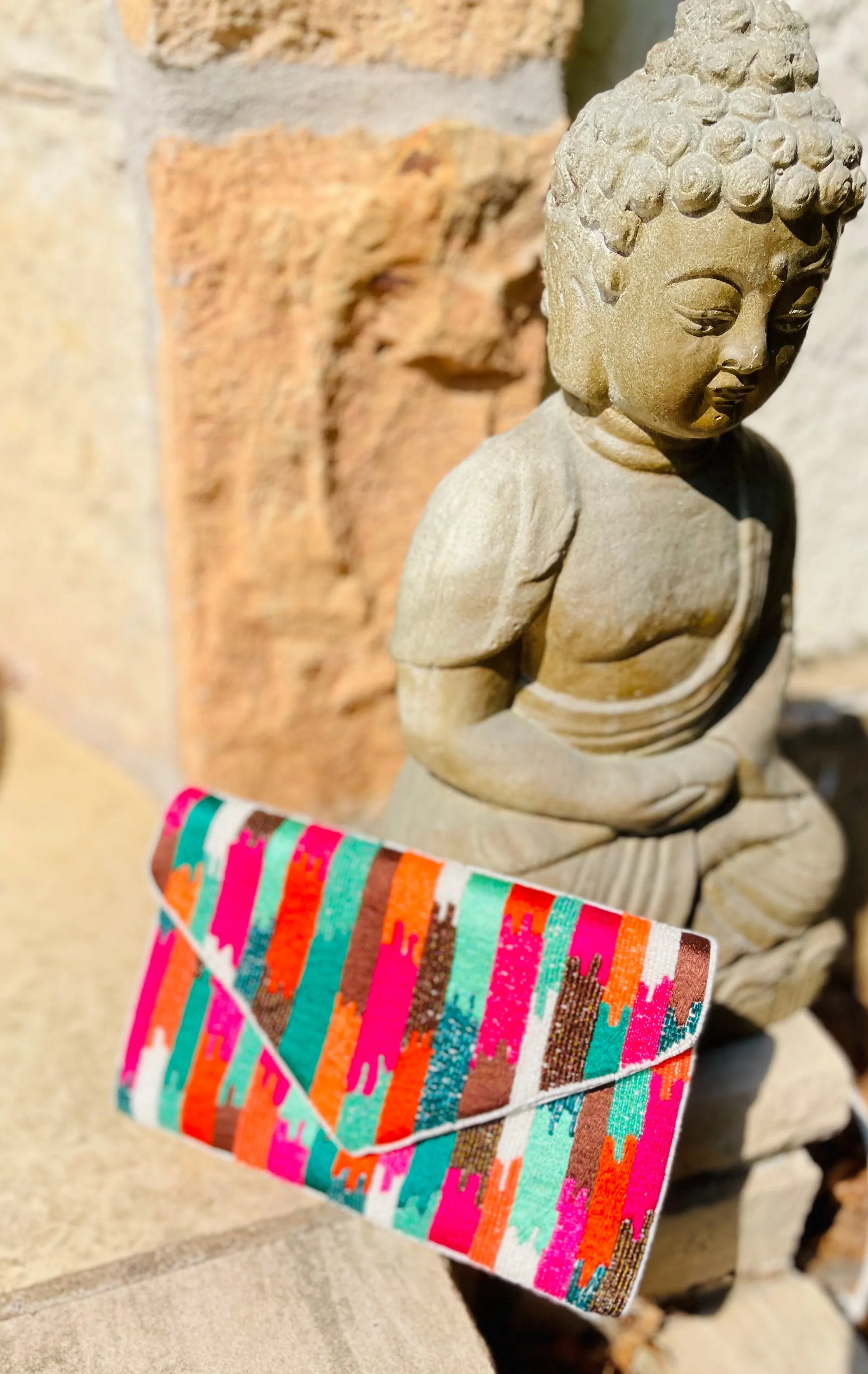 Stripe Pattern Handmade Beaded Clutch