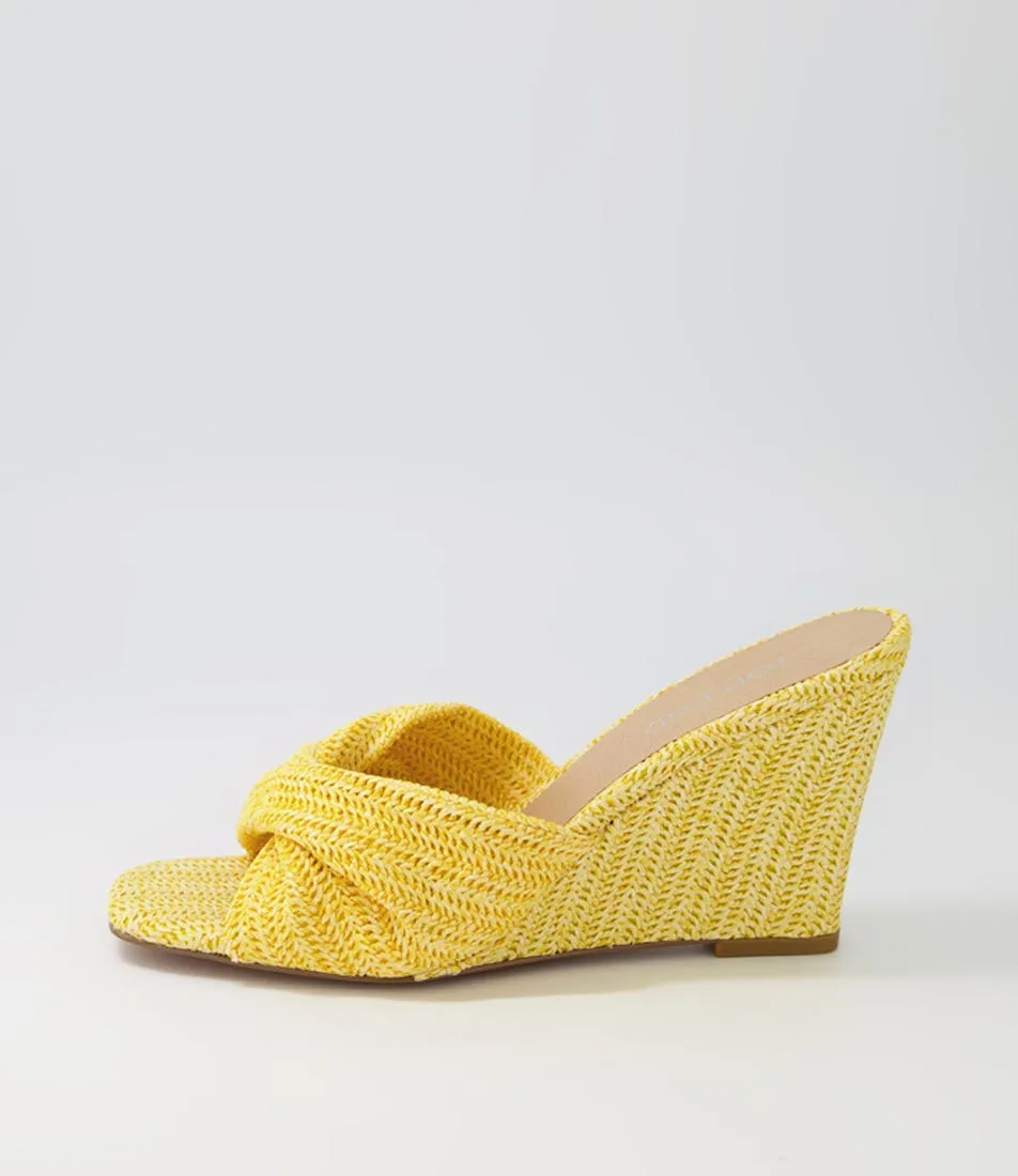 TOP END Katia Lemon Syn Raffia Mules