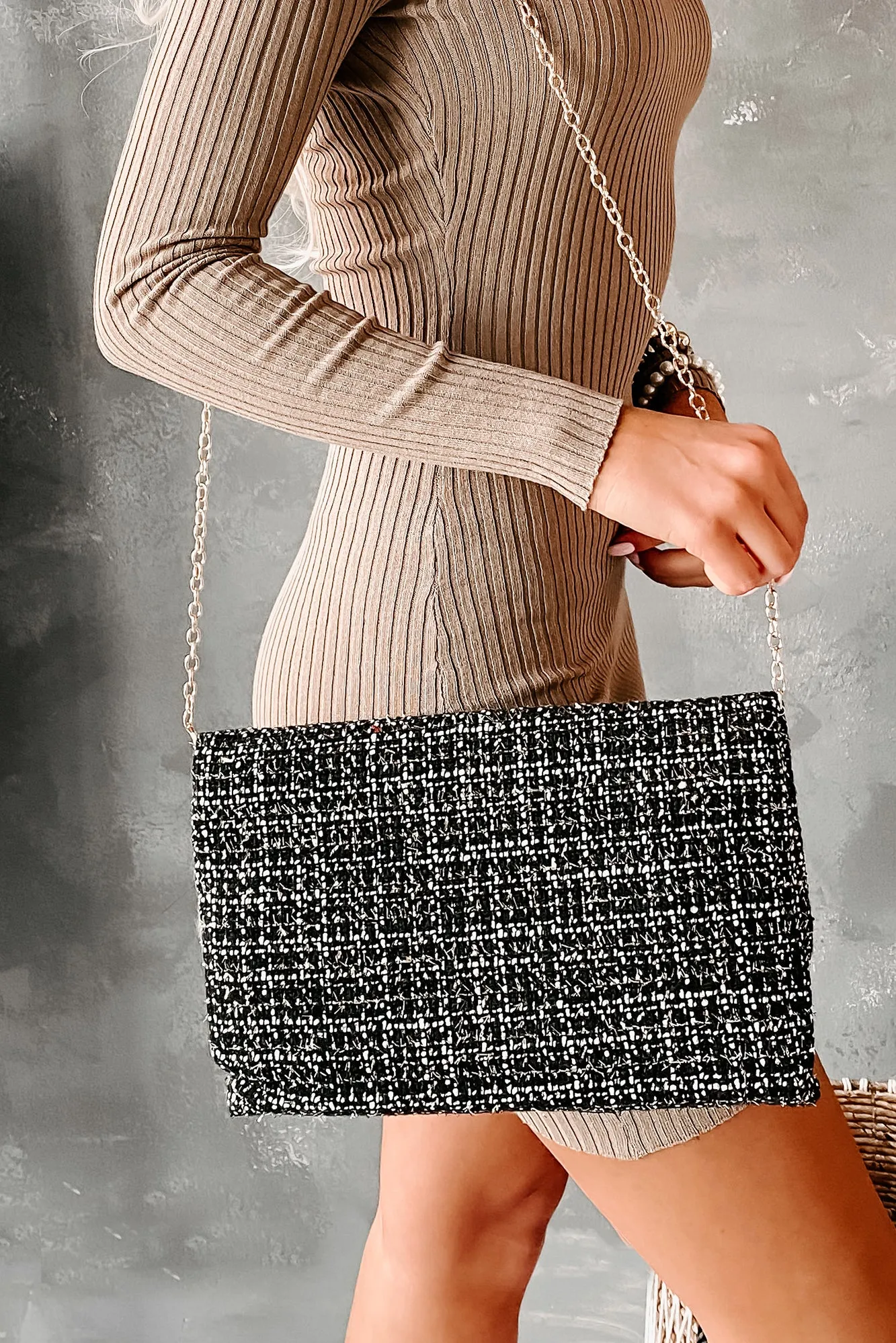 Tweed Me Later Tweed Crossbody (Black)