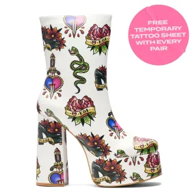 Verdict of a Serpent & Dagger Heeled Boots - White