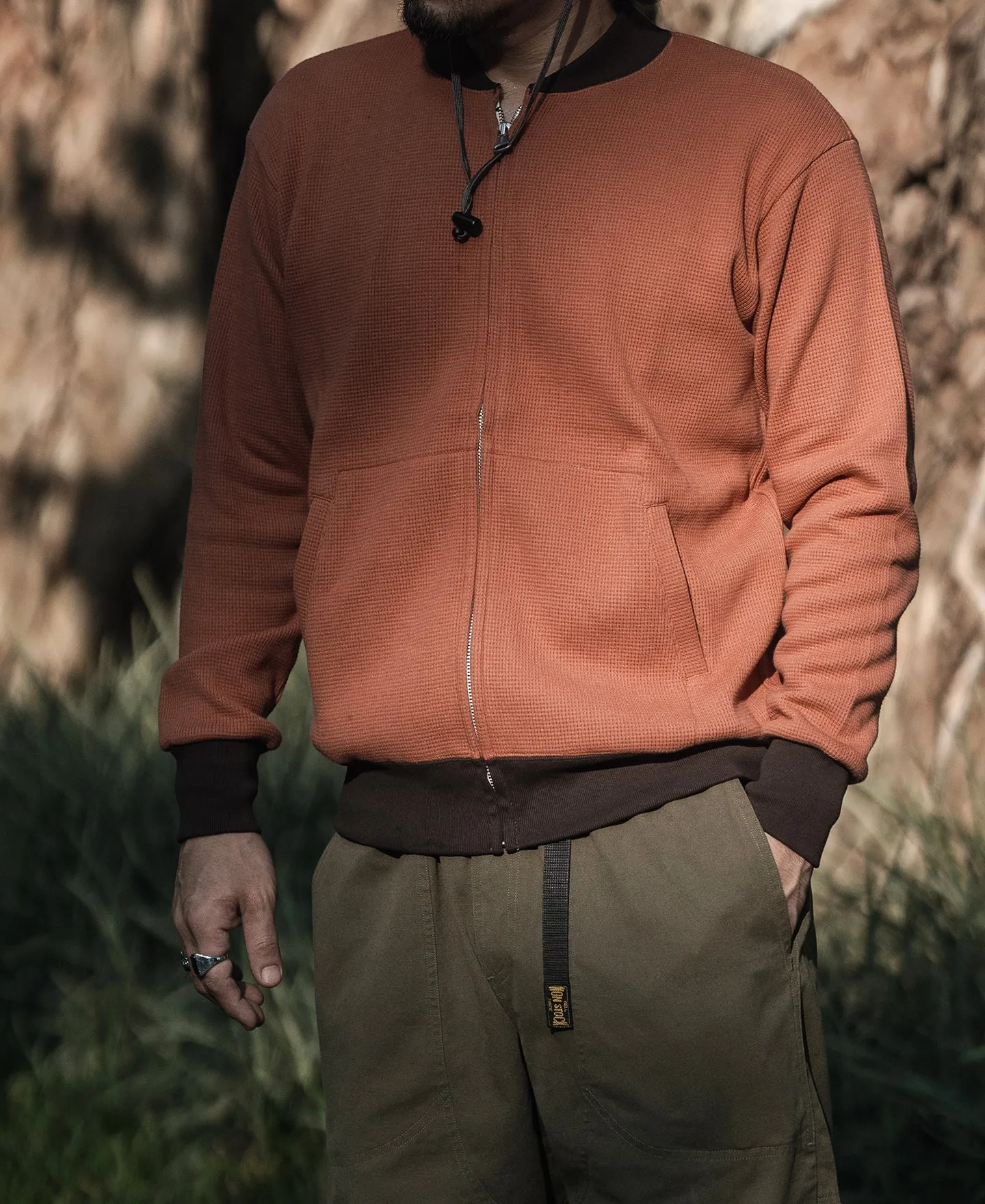 Waffle Cotton Full-Zip Track Jacket - Orange