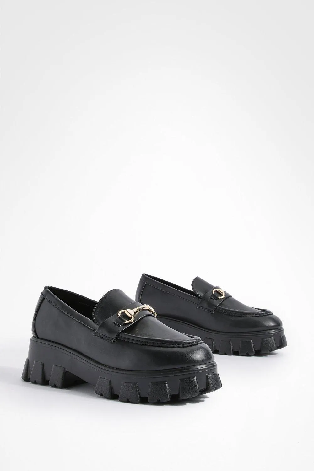 Wide Width Chunky Lug Sole T Bar Loafers