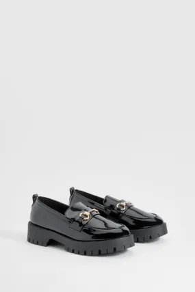 Wide Width Patent Chunky T Bar Loafers