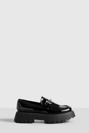 Wide Width Platform Chunky Sole T Bar Loafers