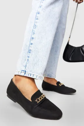 Wide Width Square Toe Chain Trim Loafers