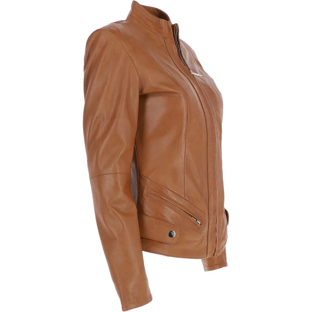 Women's Leather Jacket Tan: Alana 2