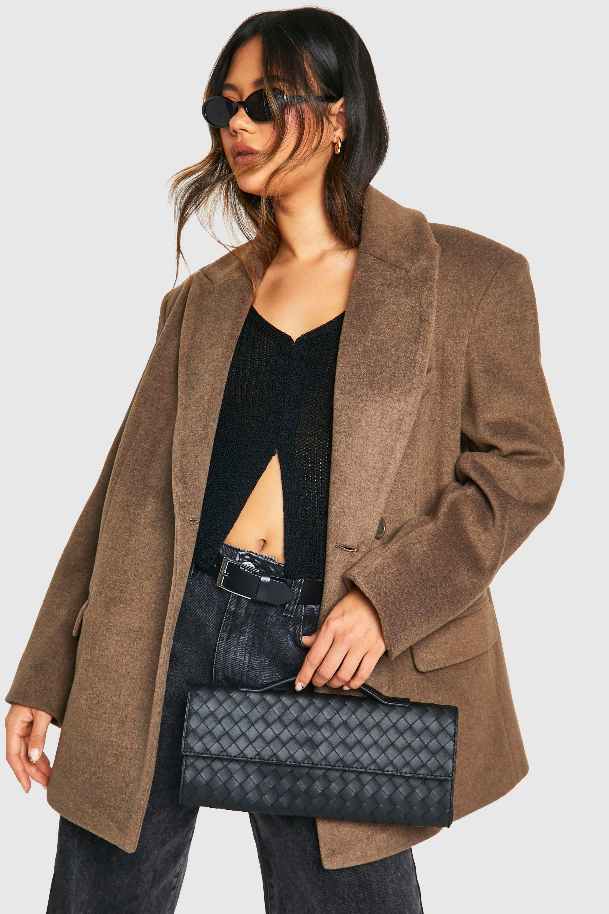 Woven Leather Look Rectangle Clutch Bag