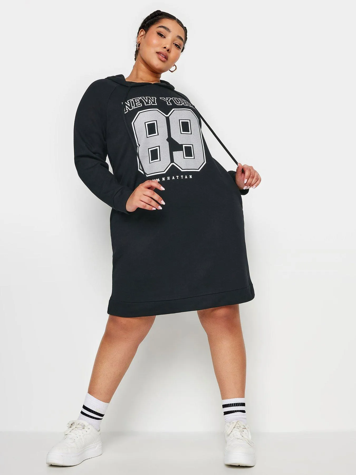 Yours Curve Slogan Print Hoodie Dress