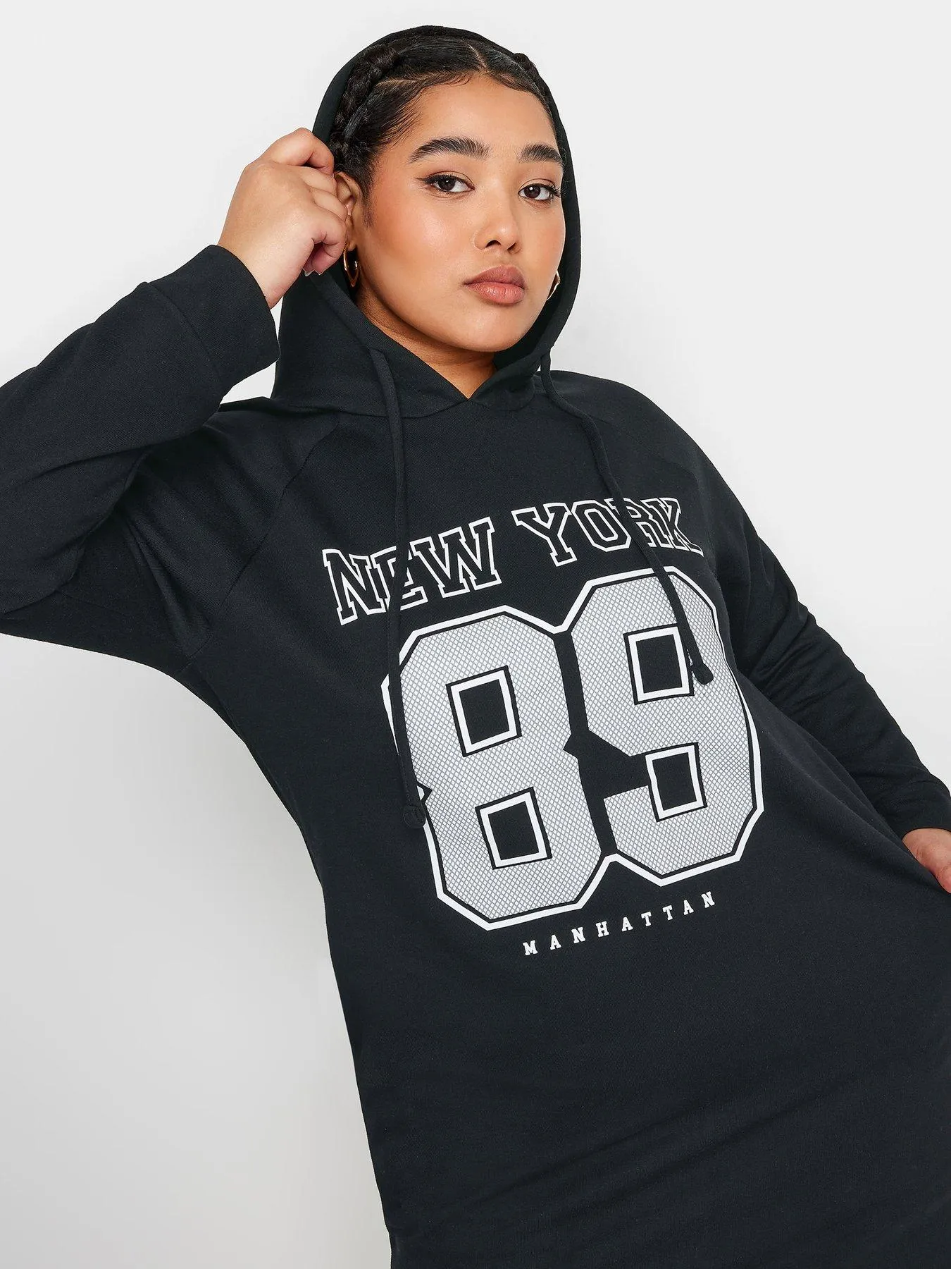 Yours Curve Slogan Print Hoodie Dress